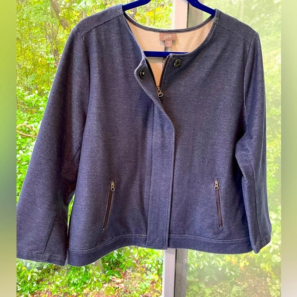 J. Jill Stretch EC Blue chambray style XL long sleeve jacket. Full zip & snaps. - Picture 1 of 10